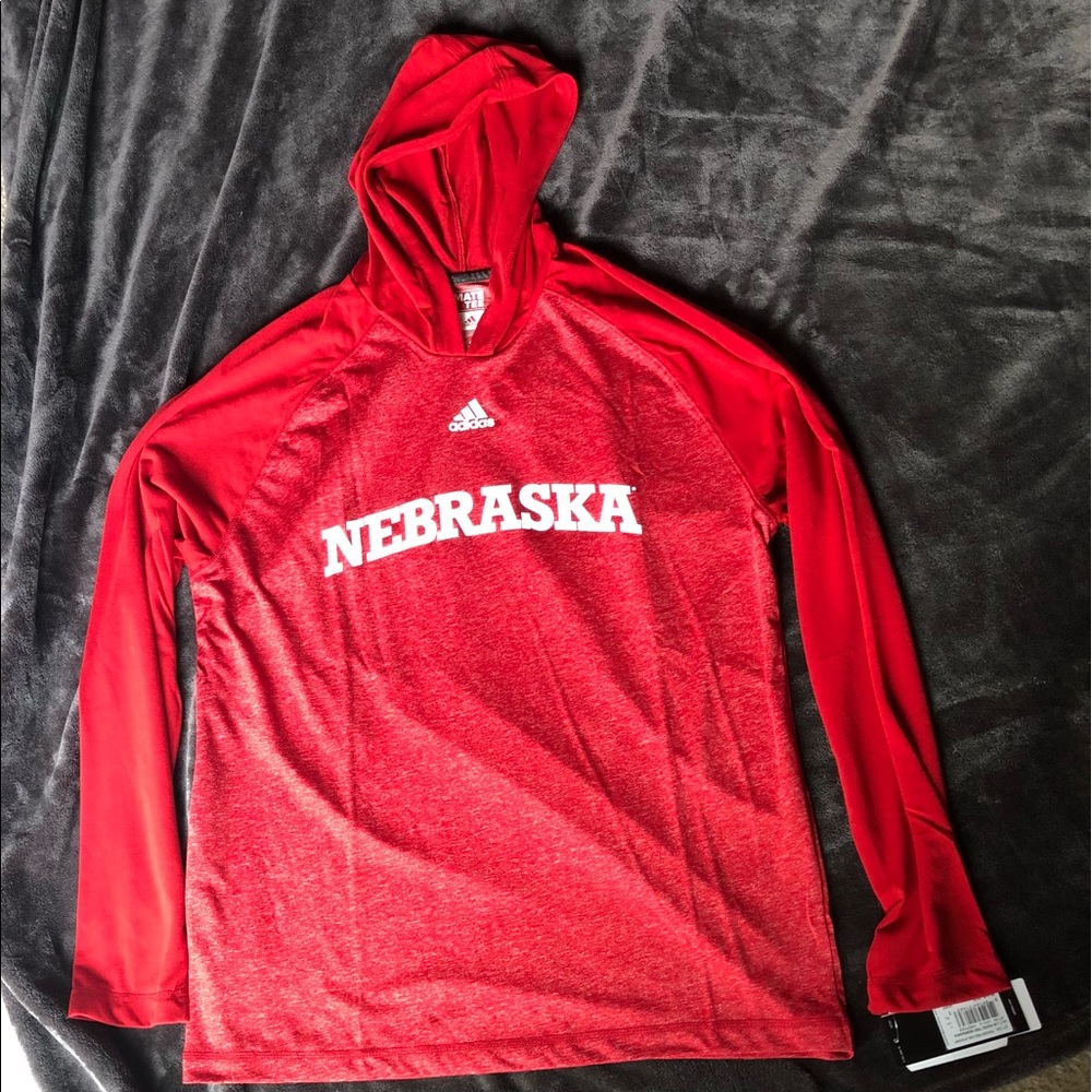 Nebraska Adidas long sleeve tee with hood size L